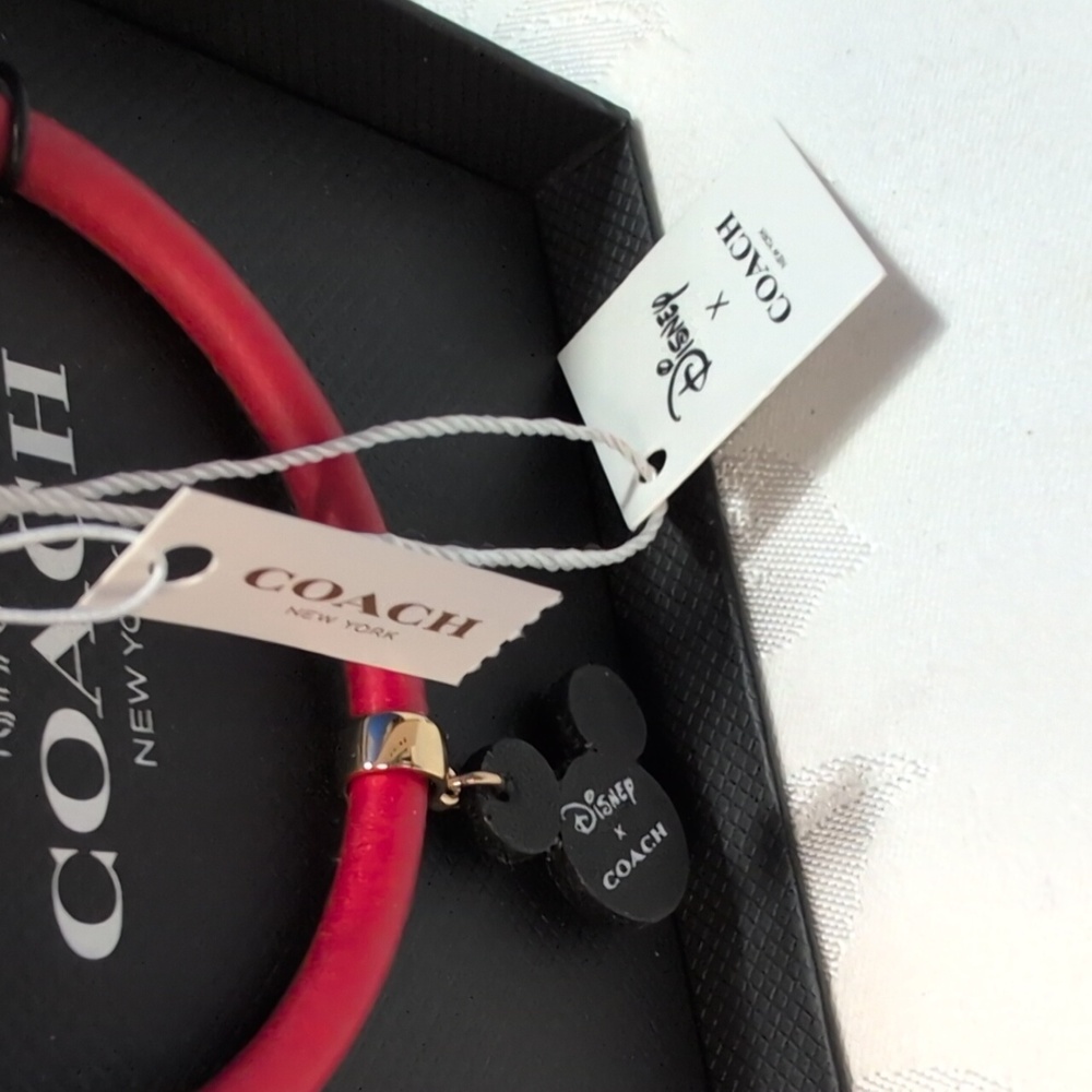 Coach X Disney Vibrant Red Bracelet with Black Micky Mouse Charm - Picture 3 of 5
